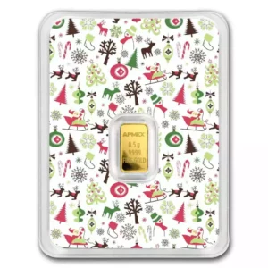 0.5g Apmex Christmas gold bar carded front