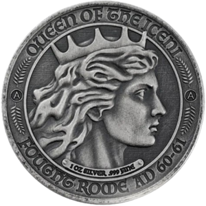 Boudicca round 1oz antiqued silver back
