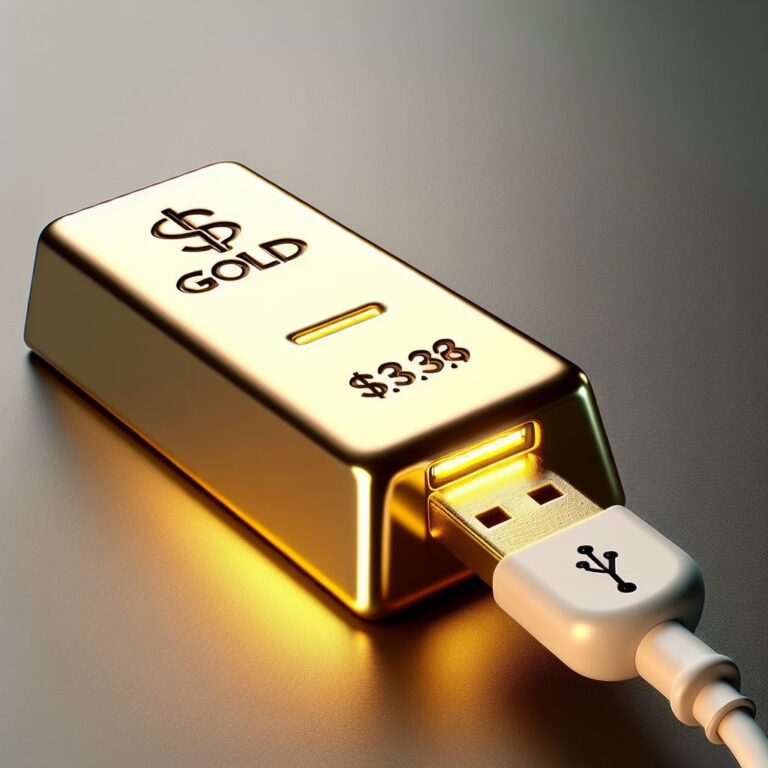 Gold bars on a blockchain grid symbolizing the integration of digital gold.